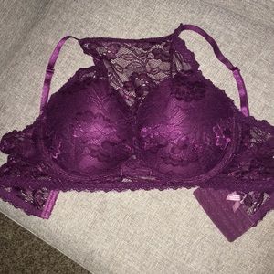True  burgundy night neck lace bra